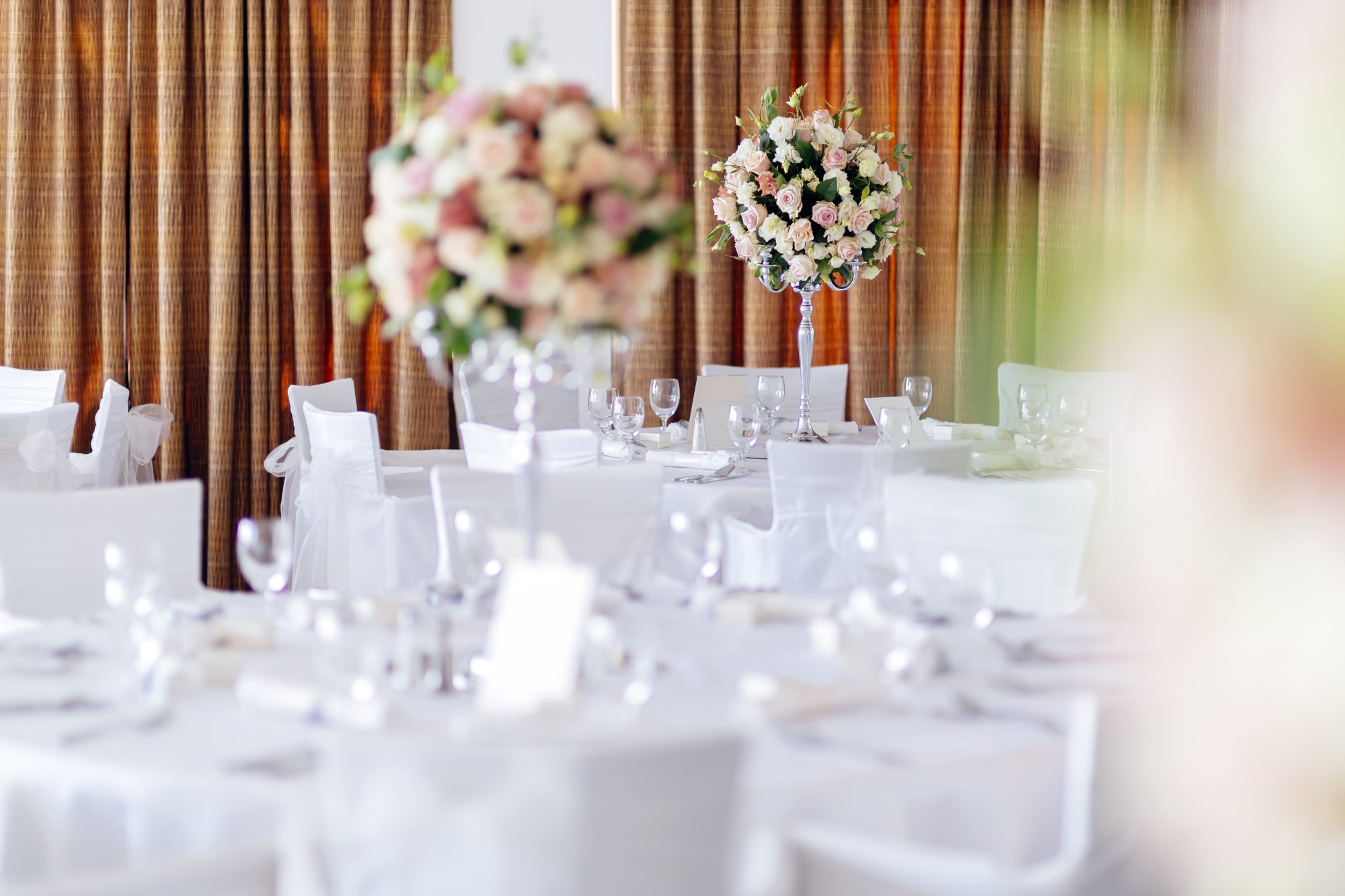Wedding tablescape showing space for a clearly sized QR code card
